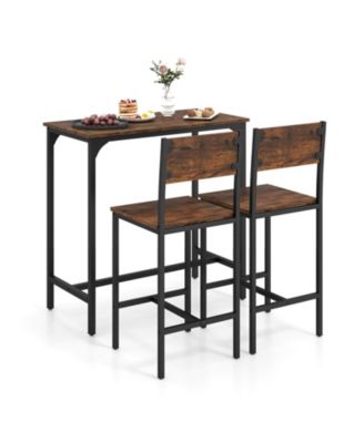 3 PCS Bar Table Set Pub Dining Table and 2 Bar Stools with Backrest and Footrest