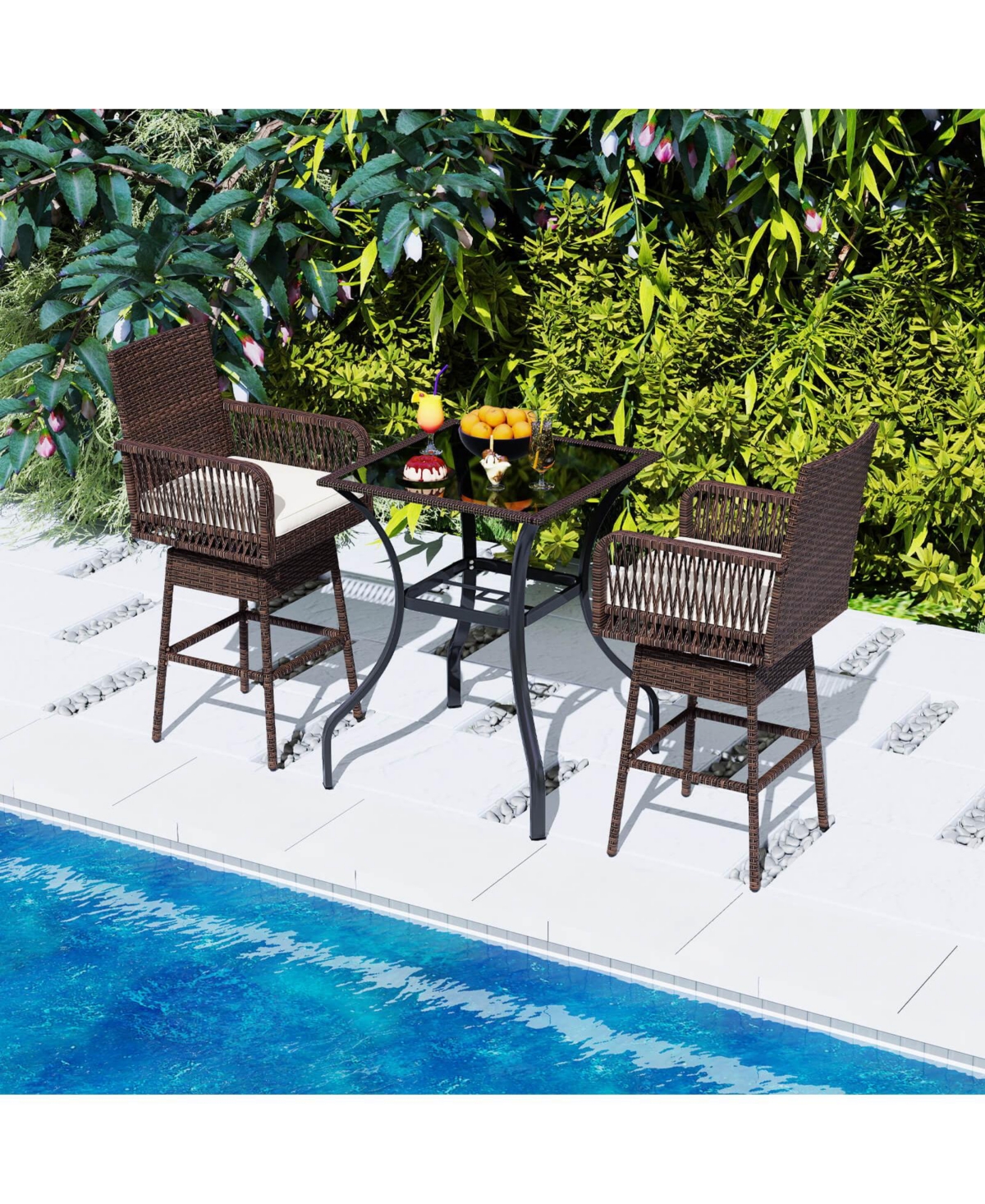 Costway 29" Patio 360degree(s) Swivel Bar Stool with Cross-Woven Armrests Footrest and Seat Cushion