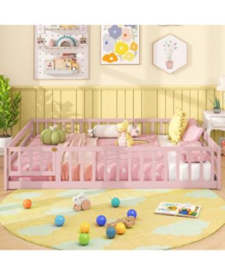Full Kids House Bed Frame with Safety Guardrails