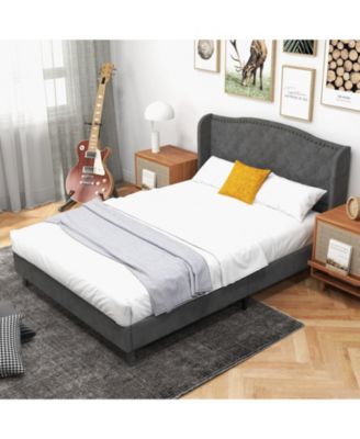 Full Velvet Upholstered Bed Frame with Tufted Headboard