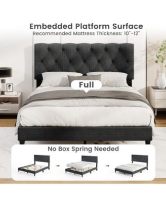 Full Linen Upholstered Platform Bed Frame with Tufted Headboard