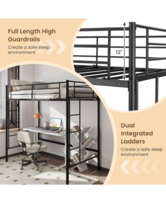 Steel Twin Loft Bed with Dual Ladders and Full-Length Guardrail