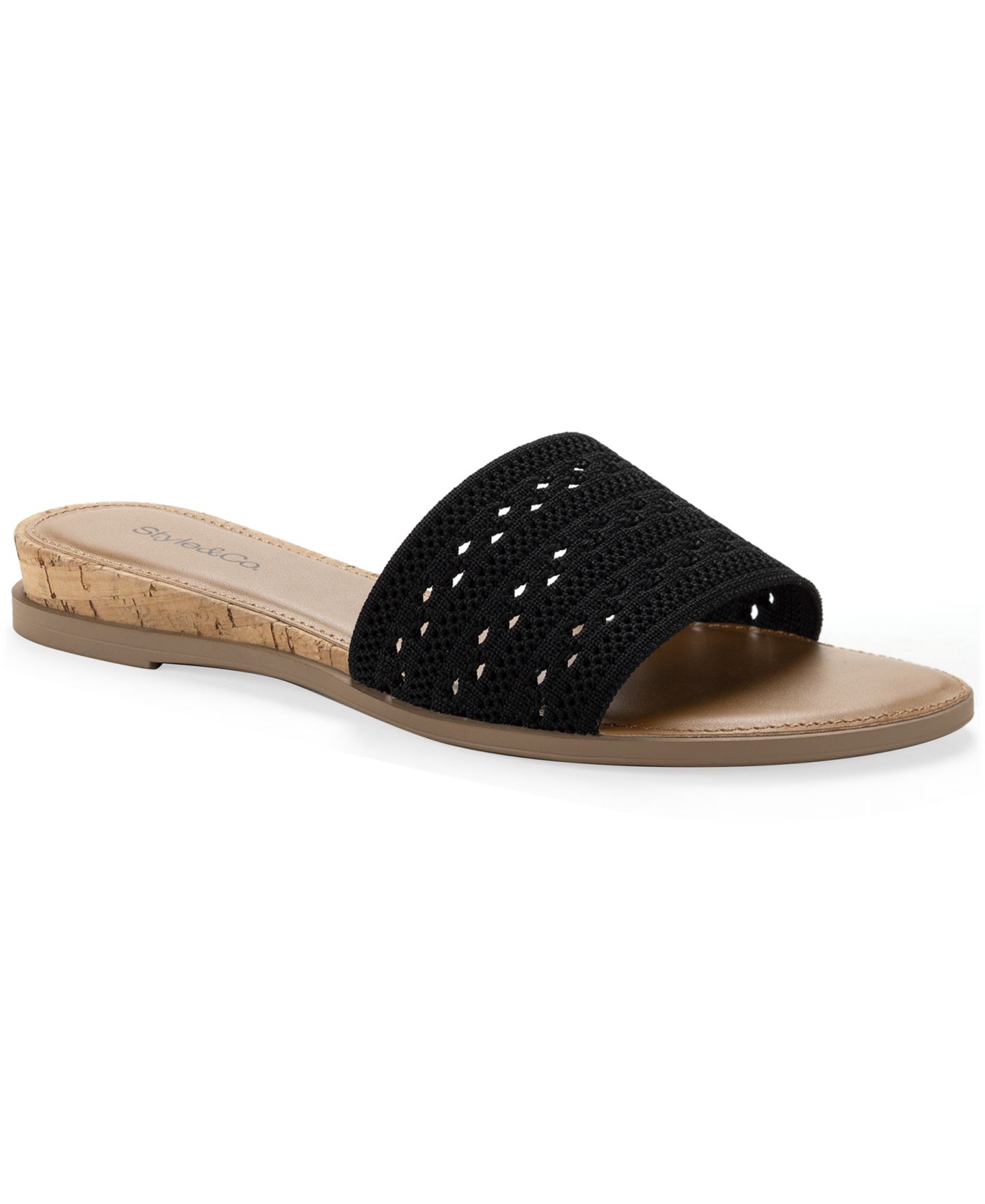 Женские сандалии Style & Co Eviee Knit Slip-On Slide, цвет: Чёрный — фото 1