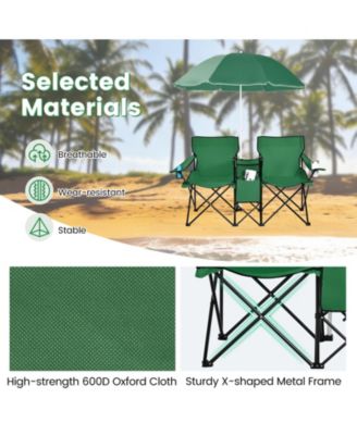Portable Folding Picnic Double Chair with Removable Umbrella