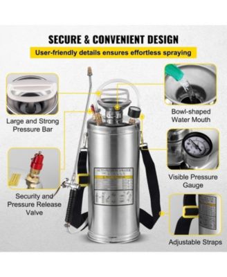 2Gal Stainless Steel Sprayer, 20" Wand, Adjustable Nozzle for Gardening