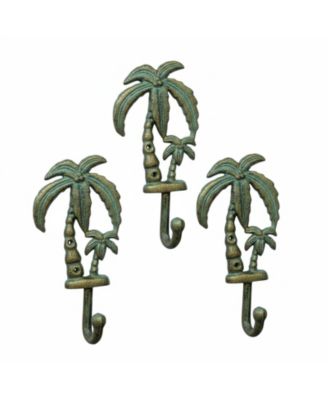 Cast Iron Palm Tree Wall Hooks Rustic Black Decorative Coats Towels Bags Tropical Home Vintage Set Of 3