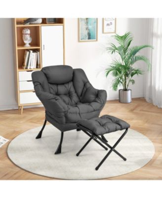 Modern Accent Sofa Chair with Folding Footrest and Side Pocket