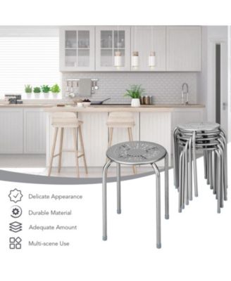 Stackable Round Metal Stools Set of 6 with Daisy Cutout Design