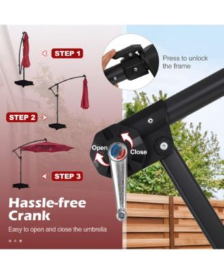 Outdoor Cantilever Patio Umbrella with Solar LED Lights, Hanging Design