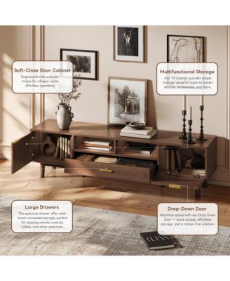 Wood TV Stand for  TVs, Entertainment Center, Media Console with Storage Drawer, Open Shelves and Drop-Down Door Cabinet for Living Room