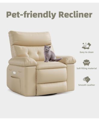 Swivel Rocking Recliner Chair, Oversized PU Leather Reclining Nursery Rockers with Heat and Massage, Rocker Recliner Chair with Pull Handle