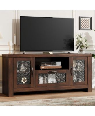 TV Stand for 65 Inch TV, Farmhouse Entertainment Center with Acrylic Door Storage Cabinet & Adjustable Shelves