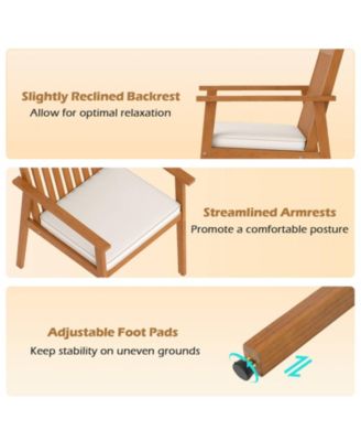 Set of 2 Acacia Wood Patio Dining Chairs with Removable Padded Cushions