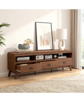 Mid-Century 59.5-Inch TV Stand with Three Drawers and Open Shelves