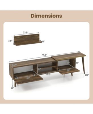 75 in Mid-Century TV Stand with Floating Shelves and Flip Cabinets
