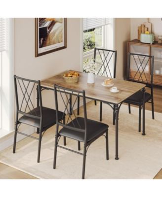 5-Piece Rustic Dining Set for 4, Compact Kitchen Table and Upholstered Chairs for Small Spaces, Apartment and Studio