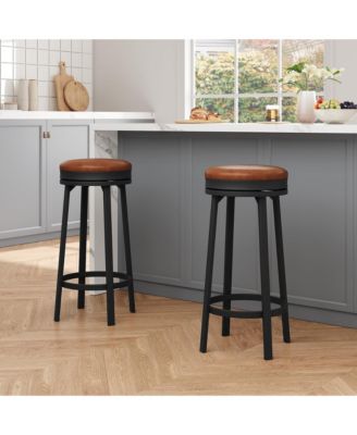 30" Swivel Bar Stools Set of 2, PU Leather Backless Metal Frame