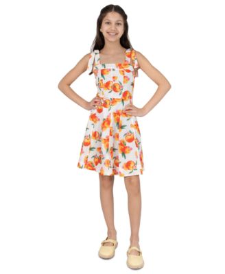 Girls' 7-16 Peach Print Paneled Skater Dress