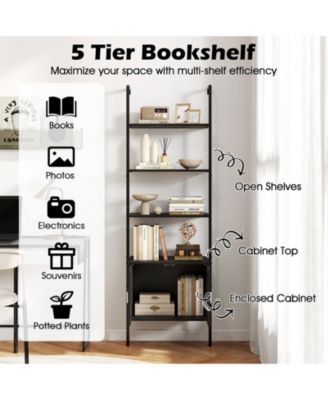 72.5 in Tall Bookshelf with Cabinet, Metal Frame and Anti-Tipping Kits