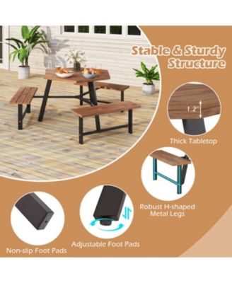 6-Person Acacia Wood Picnic Table and 3-Bench Set with Umbrella Hole
