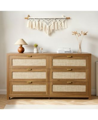 6 Drawer Rattan Dresser, Rattan Chest with Metal Handle