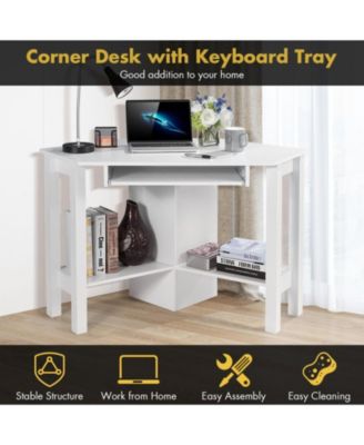 Corner Computer Desk with Keyboard Tray, 3 Storage Cupboards and Display Shelves