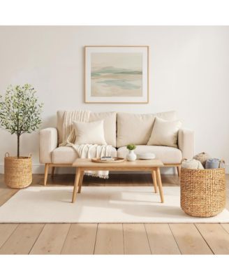 2-Piece Round Nesting Baskets Handles, Handwoven Water Hyacinth, Storage Organizer