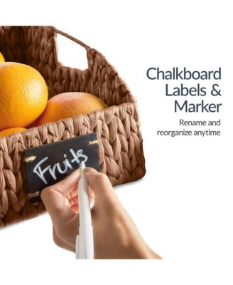 Hyacinth Angled Pantry Storage Baskets Handles, Chalkboard and Marker (Pack of 2)