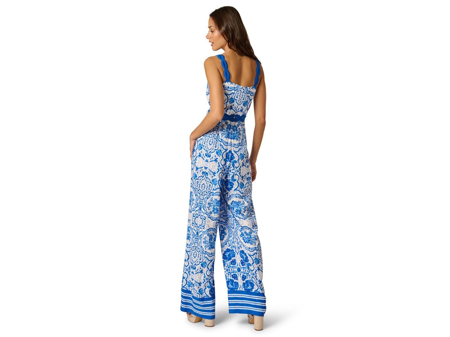 Женский комбинезон Adrianna Printed Square Neck Jumpsuit, цвет: Синий / Белый — фото 3