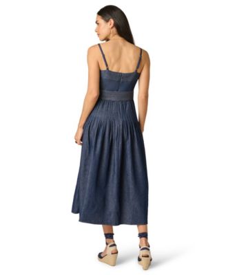 Adrianna Women's Pintucked Square Neck Cotton Denim Midi Dress
