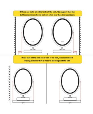 Oval LED Bathroom Mirror 28"x20" Wall Mounted Makeup Mirror Dimmable, Memory, 3 Colors (Front Lights + Backlit)