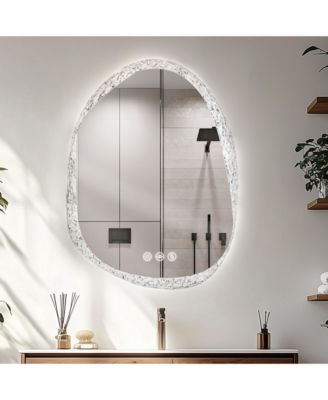 28"x20" Irregular Stone Pattern Frosted LED Bathroom Vanity Mirror for Wall with Backlit Anti Fog, 3 Colors and Dimmable Light