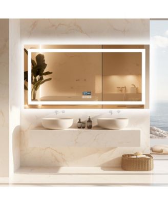 59.4x30.7 inch Colours Wall Mounted Vanity Mirror Bluetooth Speaker Digital Display Front Light Anti Fog for Hotel Bathroom