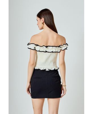 Women's Off the Shoulder Ruffle Smocked Top