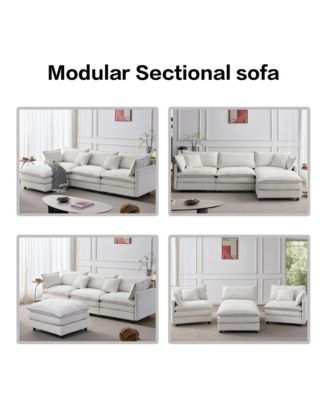 Modular Sectional Sofa - 105" L-Shape Chenille Fabric Couch, Modern Convertible 3-Seater Sofa with Movable Ottoman for Living Room