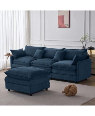 105-inch L Shape Modular Sofa, Chenille Fabric 3-Seater Convertible Sectional Couch with Mobile Ottoman for Living Room