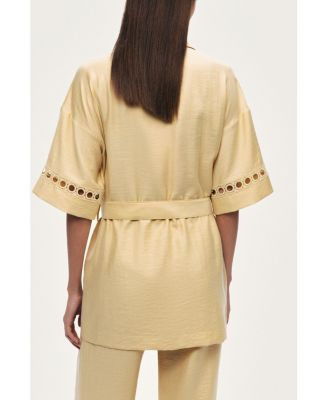 Women's Belted Eyelet Detail Short-Sleeve Jacket