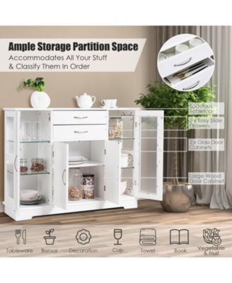 Sideboard Buffet Server Storage Cabinet with 2 Drawers and Glass Doors, 42 x 11.5 x 32
