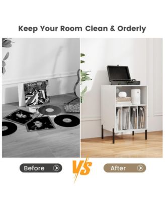 Record Player Stand with Record Storage Shelf and Charging Station