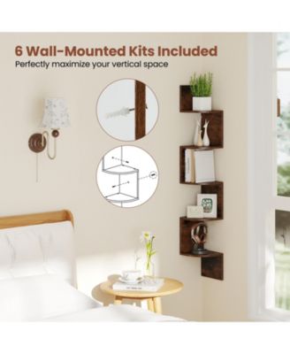 5-Tier Wall Mounted Corner Shelf with Floating Design, 8 x 8 x 50