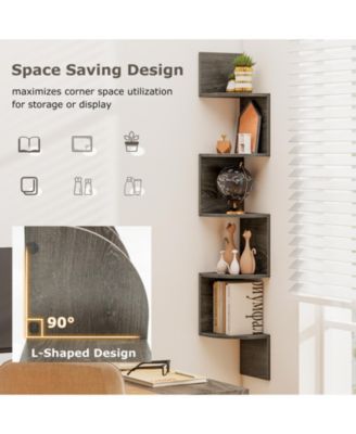 5-Tier Wall Mounted Corner Shelf with Floating Design, 8 x 8 x 50