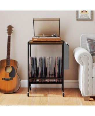 Rolling Record Player Stand with Vinyl Storage and Bag