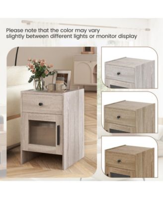 Farmhouse Nightstand with Drawer and Cabinet Storage