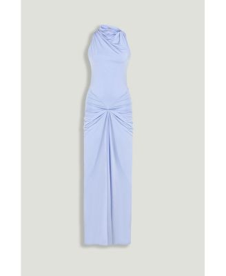 Women's Draped Halter Neck Ruched Maxi Dress