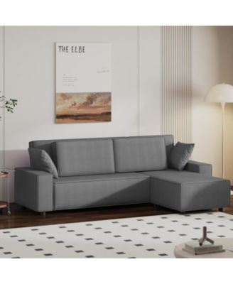 96 in Large Stripe Corduroy Sectional Sofa, L Shaped Modern Corduroy Couch with Side Chaise, Comfy Sofa Couch with Deep Chaise for Living Room