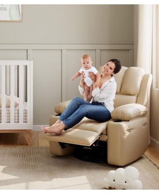 Manual Recliner Chair for Adults, PU Leather Recliner with Cup Holders and Side Pockets, Ergonomic Design for Nursery, Living Room