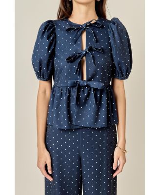 Women's Polka Dot Puff Sleeve Top