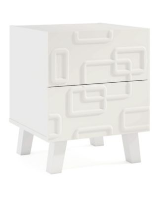 Modern Nightstand Side Table with Drawers and 3D Geometric Patterns