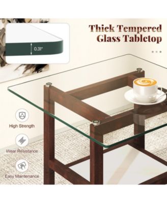 24 Inch 2-Tier Square Glass Coffee Table Center Table with Storage Shelf