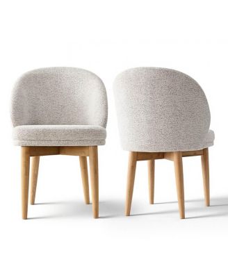  Set of 2 Chenille Upholstered Dining Side Chairs with Solid Wood Legs